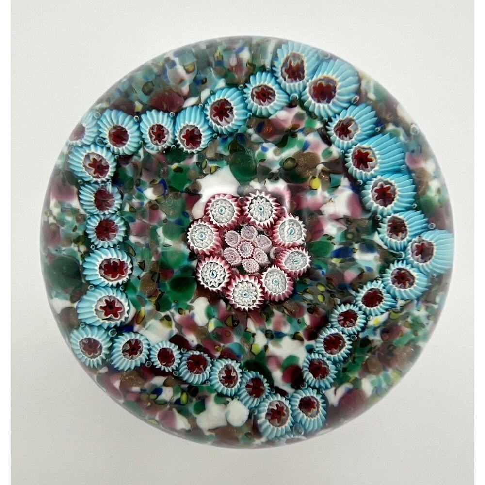 Vintage Murano Millefiori 3” Aventurine Tutti Frutti Art Glass Paperweight